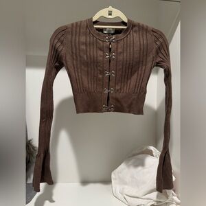 Elegant Brown Hook-Closure Crop Top